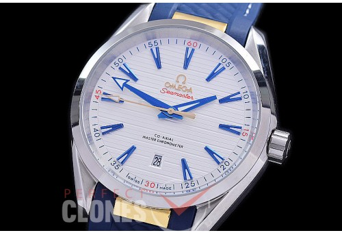OMAT41-903R Aqua Terra Date Automtaic SS/RU White/Blue A-2813 