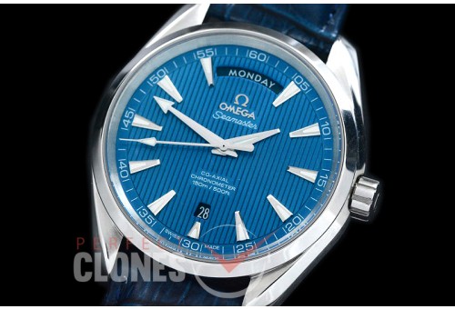 0 0 OMAT41DD-203L Aqua Terra Day/Date Automtaic SS/LE Blue A-2836/8602 Mod