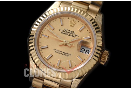 R28DJF-613 279178 Datejust Ladies 28mm Fluted/President YG/YG Gold Sticks ETA 2671