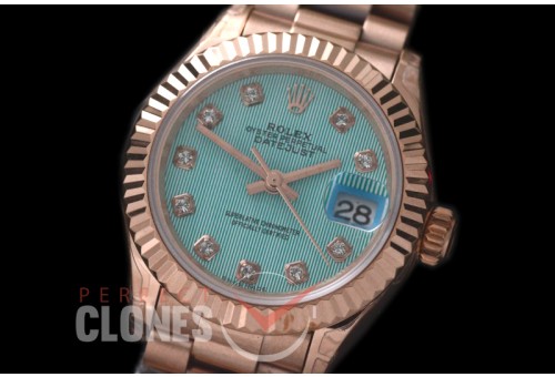 R28DJR-603 279175 Datejust Ladies 28mm Fluted/President RG/RG Blue Diamond ETA 2671