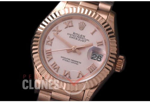 R28DJR-625 279175 Datejust Ladies 28mm Fluted/President RG/RG Rose Roman ETA 2671