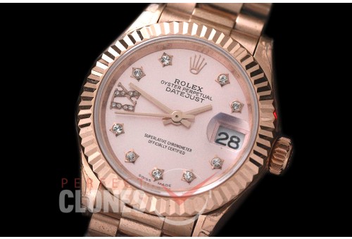 R28DJR-609 279175 Datejust Ladies 28mm Fluted/President RG/RG Rose Star Diamonds ETA 2671