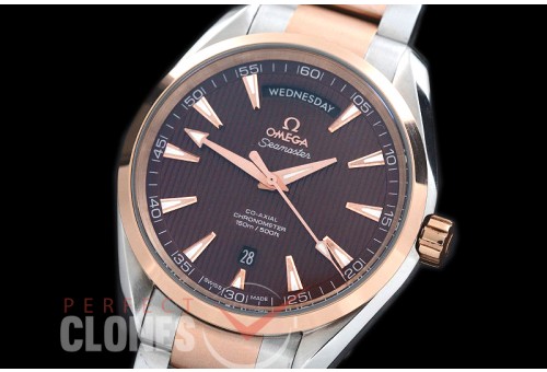0 0 OMAT41DD-213 Aqua Terra Day/Date Automtaic SS/RG Brown A-2836/8602 Mod