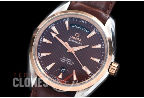 0 0 OMAT41DD-213L Aqua Terra Day/Date Automtaic SS/RG/LE Brown A-2836/8602 Mod