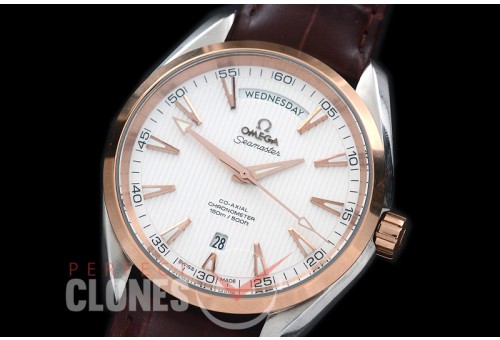 0 0 OMAT41DD-211L Aqua Terra Day/Date Automtaic SS/RG/LE White A-2836/8602 Mod