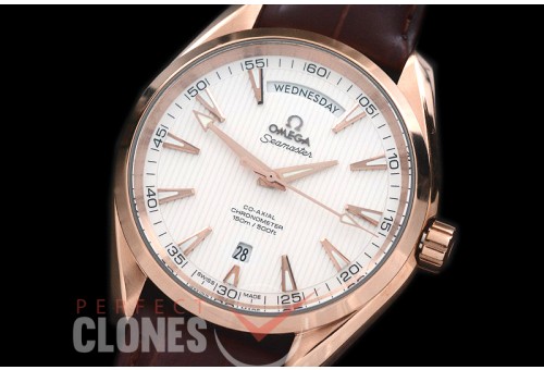 0 0 OMAT41DD-221L Aqua Terra Day/Date Automtaic RG/LE White A-2836/8602 Mod