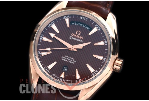 0 0 OMAT41DD-223L Aqua Terra Day/Date Automtaic RG/LE Brown A-2836/8602 Mod