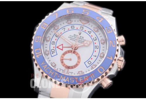 0 RLYM2-18K-102 Yachtmaster II 116681 SS/RG White A-7750/Mod to Calibre 4161