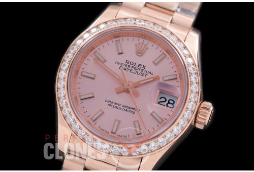 R28DJR-615D 279135RBR Datejust Ladies 28mm Fluted/President RG/RG Rose Sticks ETA 2671