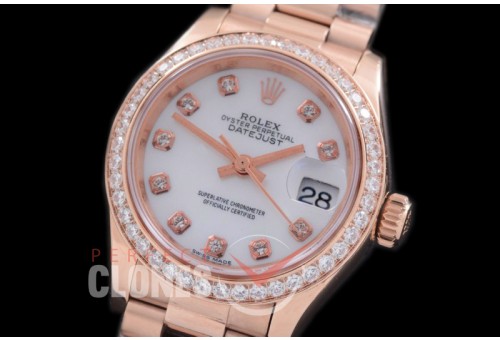 R28DJR-601D 279135RBR Datejust Ladies 28mm Fluted/President RG/RG White Diamond ETA 2671