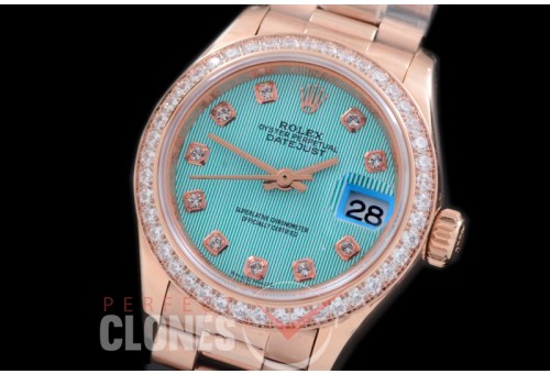 R28DJR-603D 279135RBR Datejust Ladies 28mm Fluted/President RG/RG Blue Diamond ETA 2671
