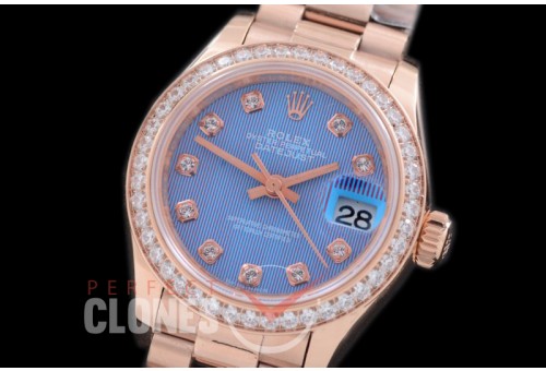 R28DJR-605D 279135RBR Datejust Ladies 28mm Fluted/President RG/RG Blue Diamond ETA 2671