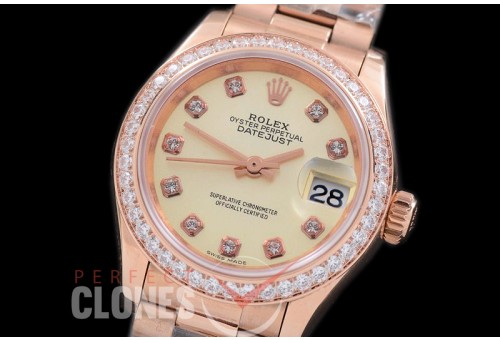 R28DJR-602D 279135RBR Datejust Ladies 28mm Fluted/President RG/RG Metallic Yellow Diamond ETA 2671