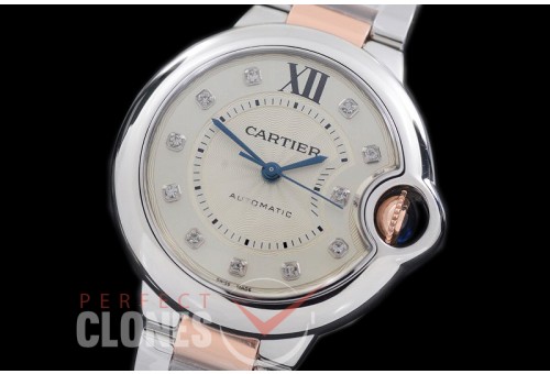 0 0 CARBA-33-219S V6F Ballon de Cartier Midsize 33 SS/RG White Diamonds Miyota NL05 Mod to Cali 076
