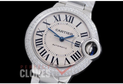 0 0 CARBA-33-201SD V6F Ballon de Cartier Midsize 33 SS/SS White Miyota NL05 Mod to Cali 076