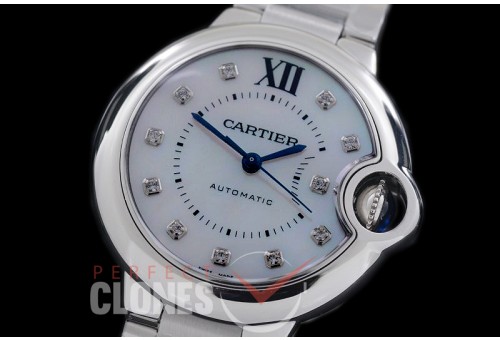 0 0 CARBA-33-209S V6F Ballon de Cartier Midsize 33 SS/SS MOP White Daimonds Miyota NL05 Mod to Cali 076