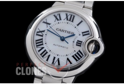 0 0 CARBA-33-204S V6F Ballon de Cartier Midsize 33 SS/SS MOP White Miyota NL05 Mod to Cali 076