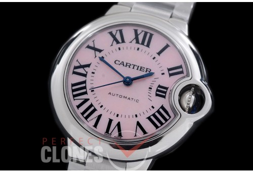 0 0 CARBA-33-205S V6F Ballon de Cartier Midsize 33 SS/SS MOP Pink Miyota NL05 Mod to Cali 076