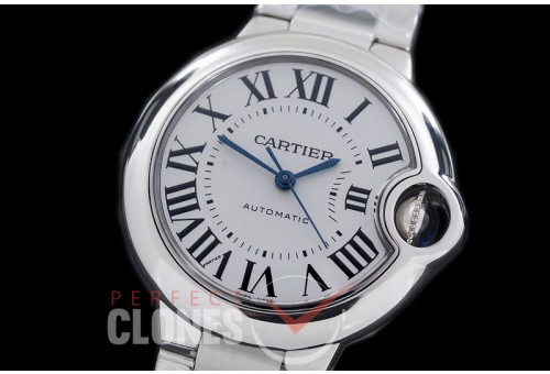 0 0 CARBA-33-202S V6F Ballon de Cartier Midsize 33 SS/SS Plain White Miyota NL05 Mod to Cali 076