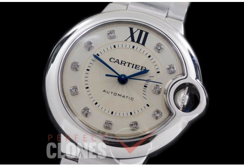 0 0 CARBA-33-208S V6F Ballon de Cartier Midsize 33 SS/SS White Diamonds Miyota NL05 Mod to Cali 076