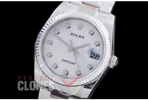 R36DJS-641F DJF 116234 SS/SS Fluted/Oyster Silver Jubilee Diamonds A-2836 904L Steel 
