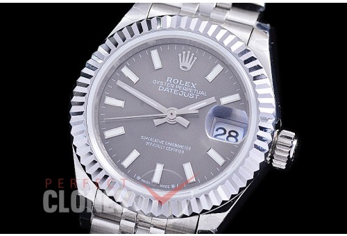 R28DJS-2R-103J BP 2023 Datejust 28mm Ladies 279174 SS/SS Fluted/Jubilee Dark Rhodium Grey Sticks Eta 2671