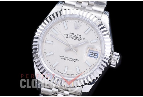 R28DJS-2R-100J BP 2023 Datejust 28mm Ladies 279174 SS/SS Fluted/Jubilee Silver Sticks Eta 2671