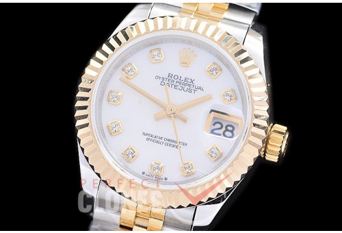 R28DJT-2R-117J BP 2023 Datejust 28mm Ladies 279173 SS/YG Fluted/Jubilee MOP Whte Sticks Eta 2671