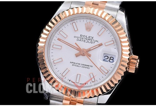 R28DJTR-2R-101J BP 2023 Datejust 28mm Ladies 279171 SS/RG Fluted/Jubilee Whte Sticks Eta 2671
