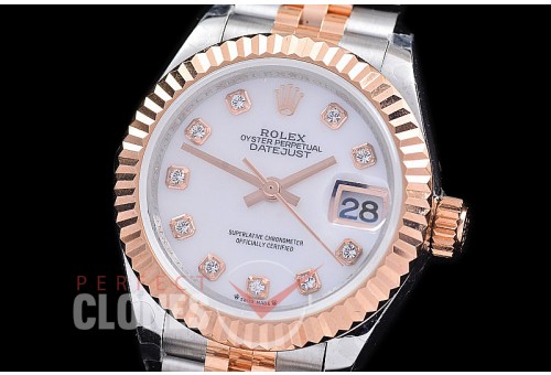 R28DJTR-2R-117J BP 2023 Datejust 28mm Ladies 279171 SS/RG Fluted/Jubilee MOP White Diam Eta 2671