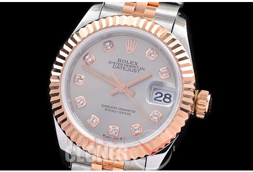 R28DJTR-2R-113J BP 2023 Datejust 28mm Ladies 279171 SS/RG Fluted/Jubilee Dark Rhodium Grey Diam Eta 2671
