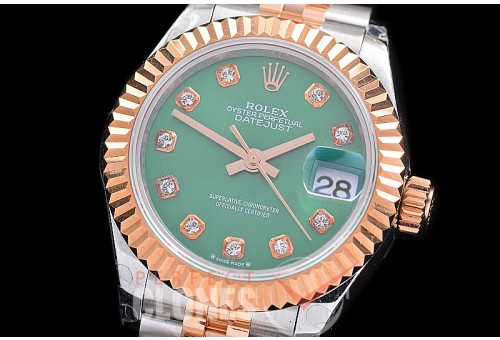 R28DJTR-2R-116J BP 2023 Datejust 28mm Ladies 279171 SS/RG Fluted/Jubilee Green Diam Eta 2671
