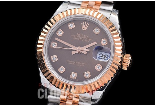 R28DJTR-2R-114J BP 2023 Datejust 28mm Ladies 279171 SS/RG Fluted/Jubilee Brown Diam Eta 2671