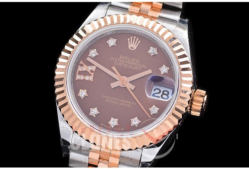 R28DJTR-2R-124J BP 2023 Datejust 28mm Ladies 279171 SS/RG Fluted/Jubilee Brown Star Diam Eta 2671