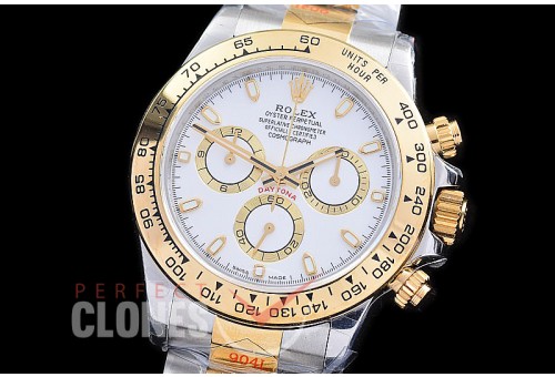 0 0 0 RLDT-4130-841W QF V3 904L Steel Daytona 116523 SS/YG White Sticks 4130 Superclone - 72 Hours Power Reserve Movement / Extra Weighted 