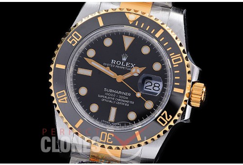 0 0 0 0 0 0 RLST00251 Clean-F 904L Steel Submariner 116613LN SS/YG Black VR 3135