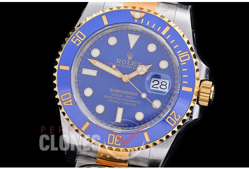 0 0 0 0 0 0 RLST00252 Clean-F 904L Steel Submariner 116613LB SS/YG Blue VR 3135