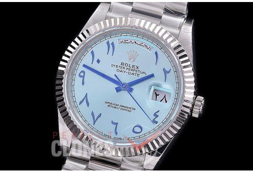R40DDS00407R1 BP DayDate 40mm 228239 SS/SS Fluted Bez Ice Blue Arabic Special Edition A-2836/Mod to Calibre 3255 Bridges 