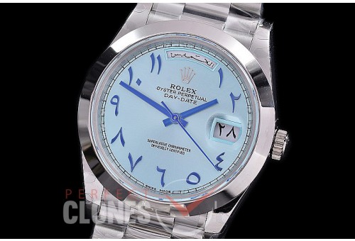 R40DDS00407S1 BP Daydate 40mm 228239 SS/SS Smooth Bez Ice Blue Arabic Special Edition A-2836/Mod to Calibre 3255 Bridges 