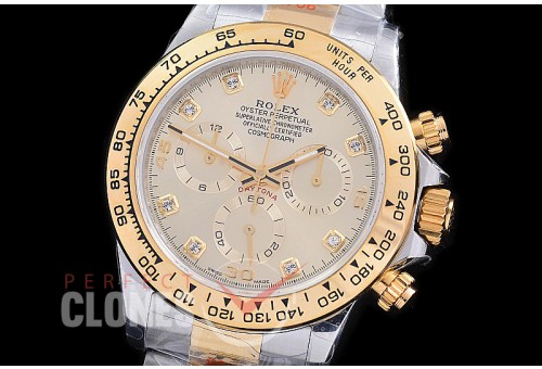 0 0 0 RLDT-4130-855W QF V3 904L Steel Daytona 116523 SS/YG Gold Diamonds 4130 Superclone - 72 Hours Power Reserve Movement / Extra Weighted 