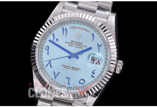 R40DDS00407R BP Daydate 40mm 228239 SS/SS Fluted Bez Ice Blue Arabic Special Edition A-2836