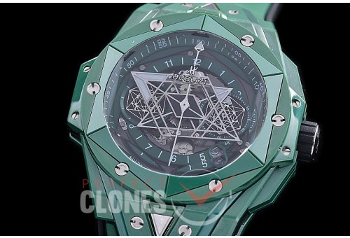 HB-SB2-125 BBF Big Bang Sang Bleu II 45mm Chronograph CER/RU Matt Green A-7750 Modified