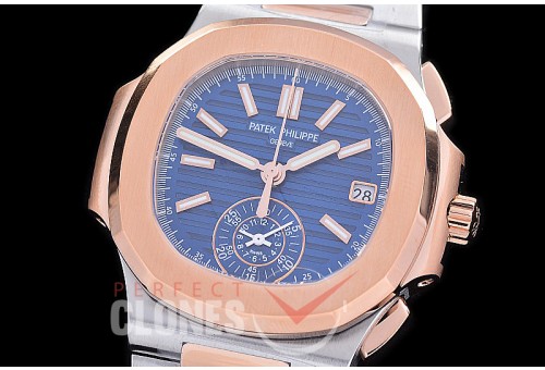 PP-5980-113S PPF Nautilus 5980 Chronograph SS/RG Blue Sticks Asian Clone Calibre CH28-520 C