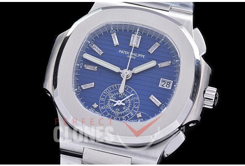 PP-5980-108S PPF Nautilus 5980 Chronograph SS/SS Blue Baguette Sticks Asian Clone Calibre CH28-520 C