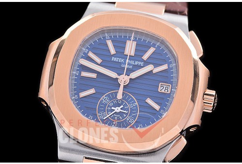 PP-5980-113L PPF Nautilus 5980 Chronograph SS/RG/LE Blue Sticks Asian Clone Calibre CH28-520 C