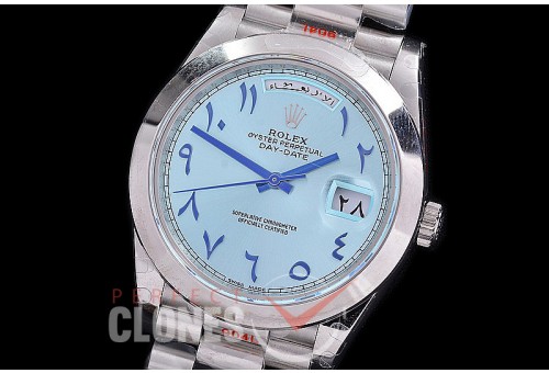 R40DDS00248S1 GMF Daydate 40mm 228239 904 Steel SS/SS Smooth Bez Ice Blue Arabic Special Edition A-2836/Mod to Calibre 3255 Bridges 