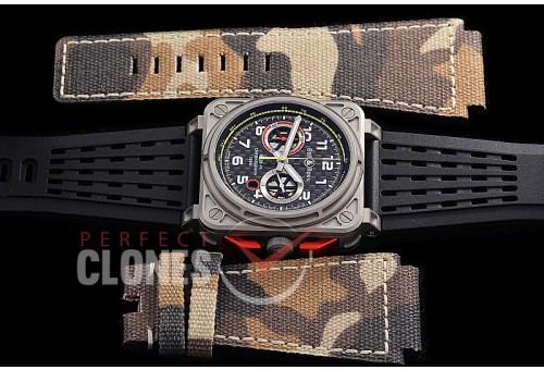 0 0 0 0 0 BR03-94-017 ANF/OXF BR03-94 RS18 Aviation Instruments Limited Chronograph TI/RU Black CF A-7750 Sec at 3 - Bundle with Free Nylon Camo Strap with Toolkit