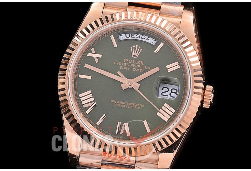 0.0 0 0 0 R40DDR00328 BPF Extra Weighted Daydate 40mm 228235 904 Steel RG/RG Fluted Bez Olive Green Roman A-2836