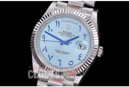 R40DDS00248R1 GMF Daydate 40mm 228239 904 Steel SS/SS Fluted Bez Ice Blue Arabic Special Edition A-2836/Mod to Calibre 3255 Bridges 
