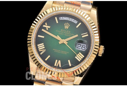 0.0 0 0 0 R40DDF00324 BPF Extra Weighted Daydate 40mm 228238 904 Steel SS/SS Fluted Bez Green Ombre Roman A-2836